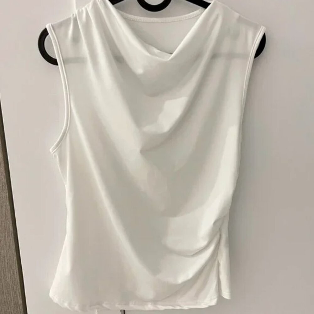 White Muscle Tank Asymmetrical Drape Top